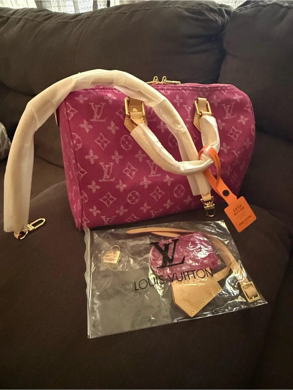 Pink Monogram Satchel with Gold Hardware